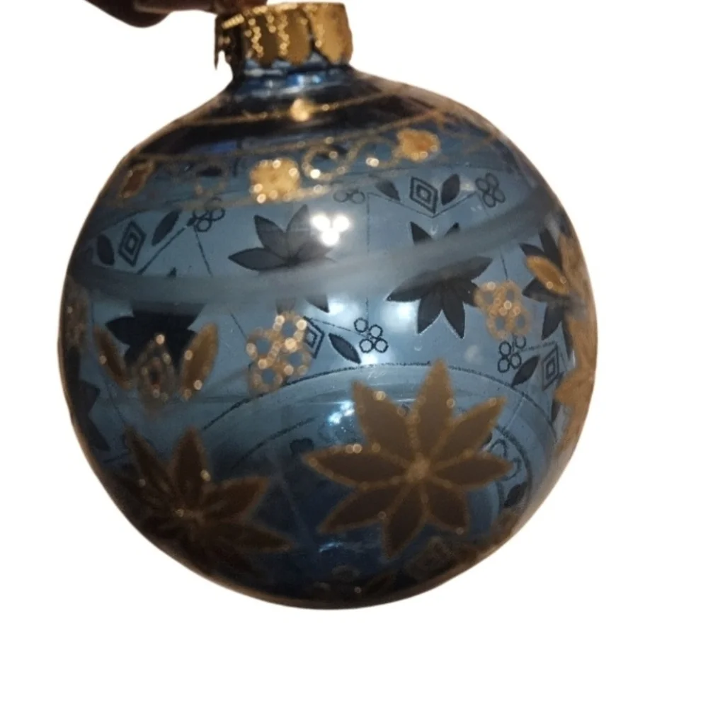 Hand Crafted Upcycled Holiday Ornament Gold Floral 6